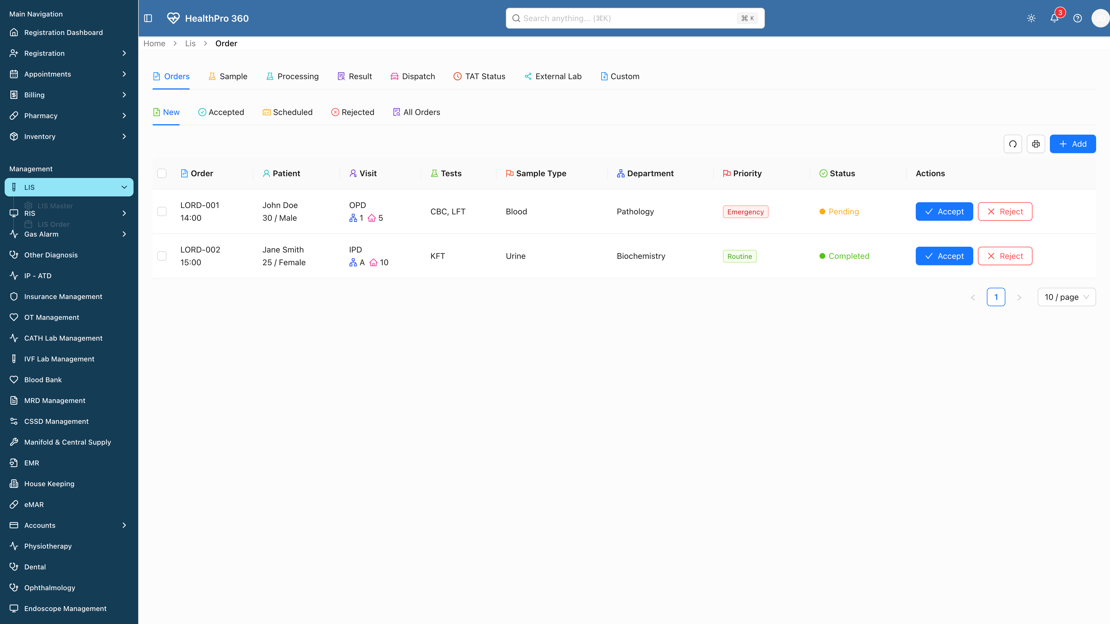 LIS Order Management System